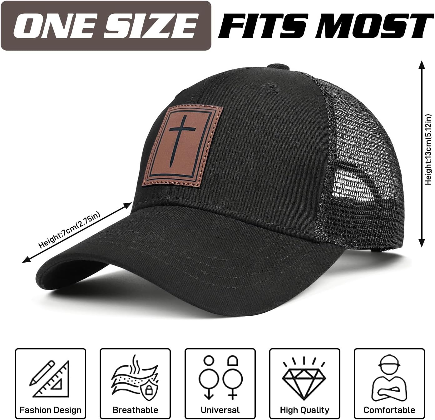 Faith Over Fear Hat with Leather Baseball Cap for Men Boy Gifts for Dad Cross Hats Christian Trucker Caps - Image 2