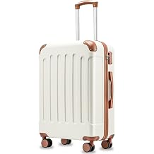 YOETEY 28 Inch Luggage with Spinner Wheels, Hardside Suitcase with Wheels, TSA Approved, White Brown