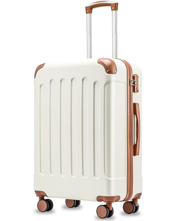 YOETEY 28 Inch Luggage Suitcase, Lightweight Durable Hardside Suitcase for Travelling with Spinner Wheels & TSA Lock, White Brown by YOETEY - Used condition - CA$132.99