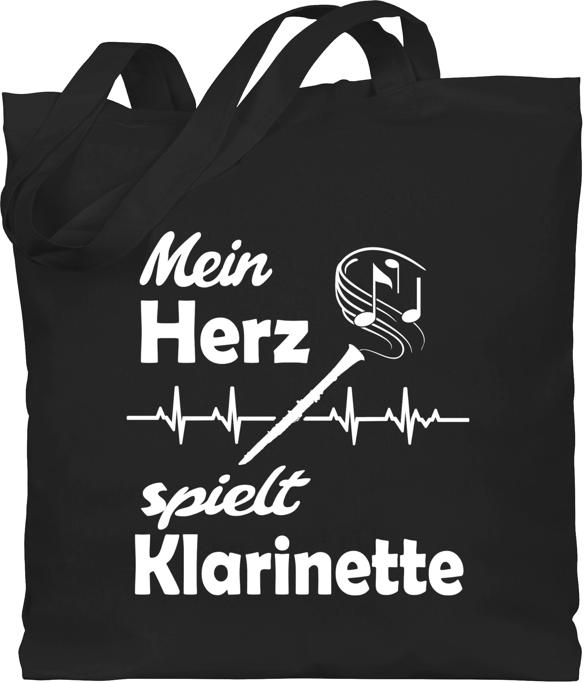 Baumwolltasche 'Mein Herz Spielt Klarinette' – 42x38 Cm, 100% Baumwolle, Mit Langen Henkeln