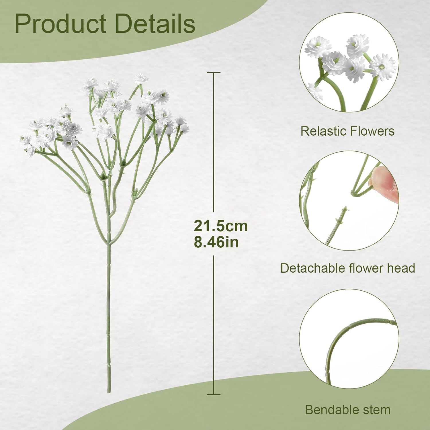 Artificial Babys Breath Flowers, 30PCS Realistic Touch White Gypsophila Bouquet, Faux Babys Breath Bulk Greenery for Wedding Floral Arrangement Party Home Office Garden Decoration