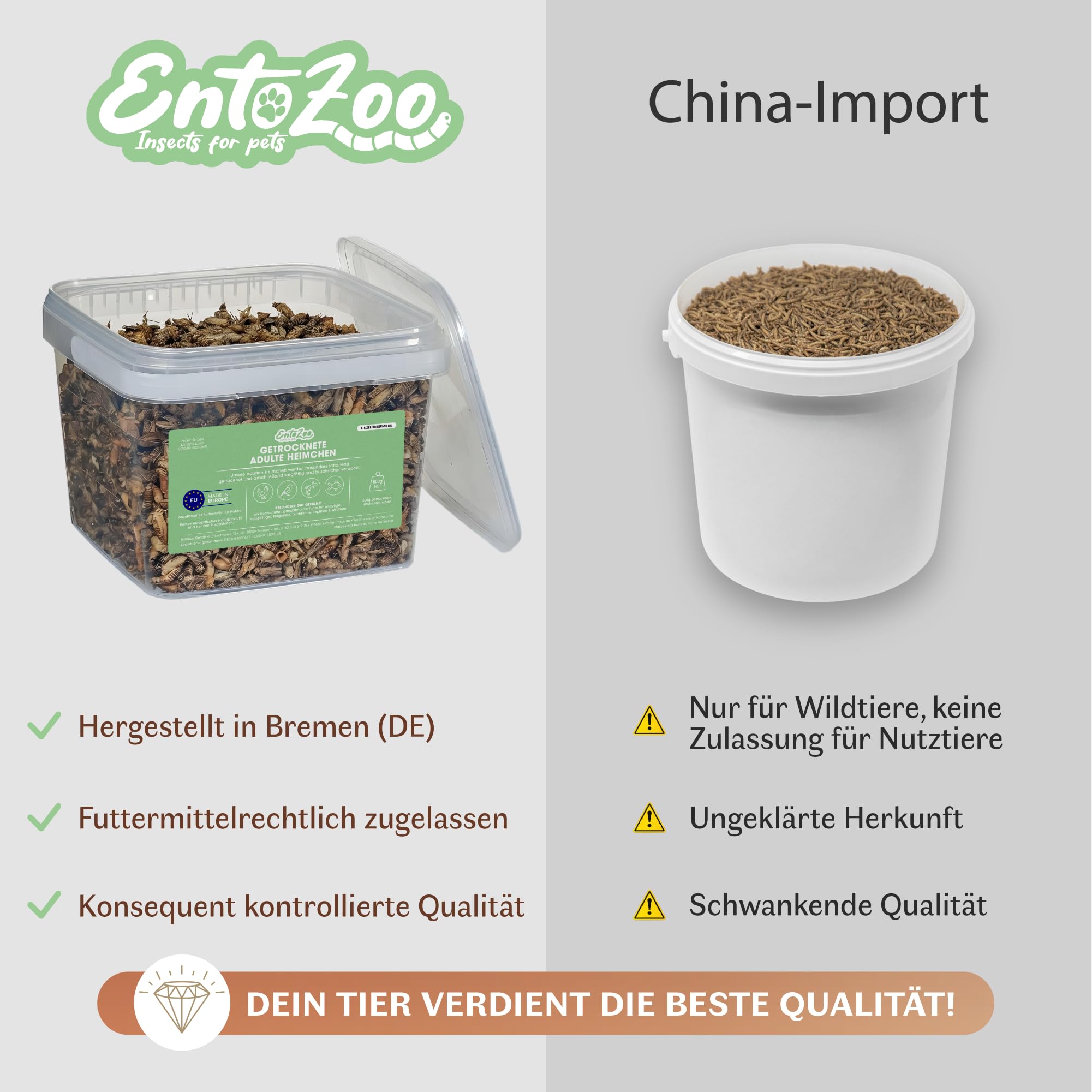 Getrocknete Heimchen - Insekten Vogelfutter für Hühner, Vögel, Reptilien & Fische | Proteinreiche Grillen | Alternative zu Mehlwürmer getrocknet | ohne Zusatzstoffe - 500g