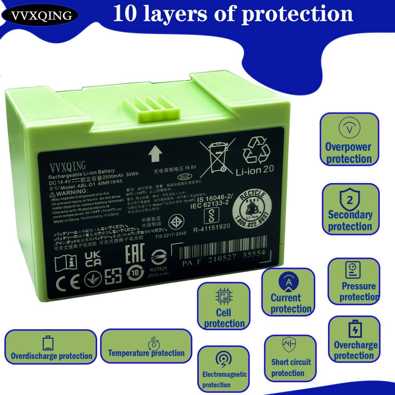 ABL-D1 Battery for iRobot Roomba i7 i7+ 7158 7150 7550 e5 e6 and i3 i3+ i4 i4+ i8 i8+ Replacement Lithium Ion Battery for Roomba i and e Series (Not Compatible with Roomba Combo Series) 655