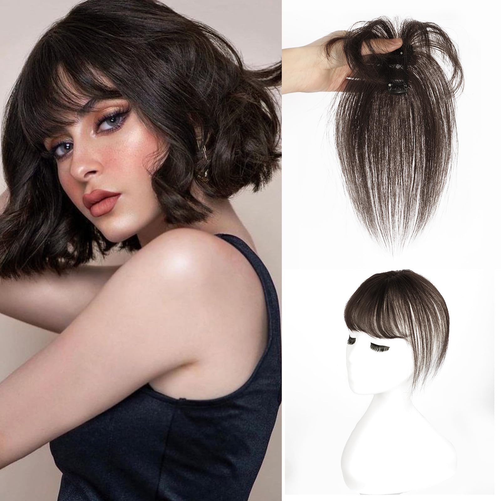 Vigorous Bangs Hair Clip, 360° Cover Clip in Bangs Real Human Hair 100% Human Hair Clip on Bangs?French Bangs for Women Fake Bangs for Daily Wear (Natural Black)