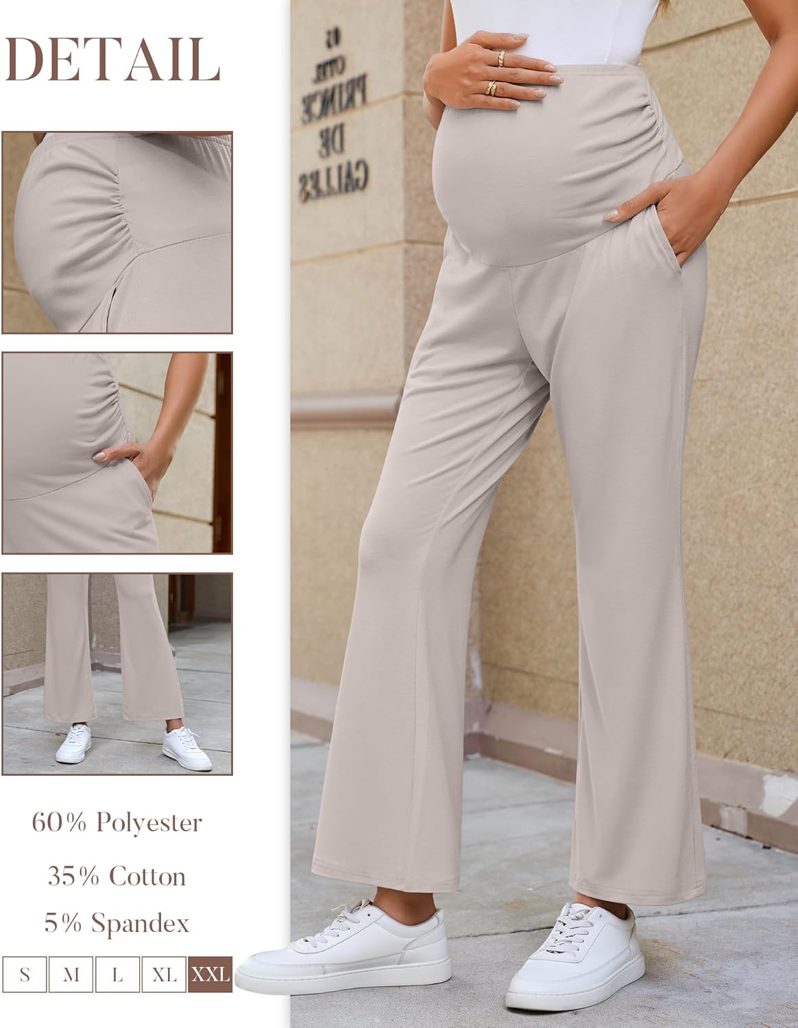 3 Pack Women's Maternity Pants Over The Belly Pregnancy Pants Comfy Bootcut Pregnant Sweatpants with Pockets - Image 6