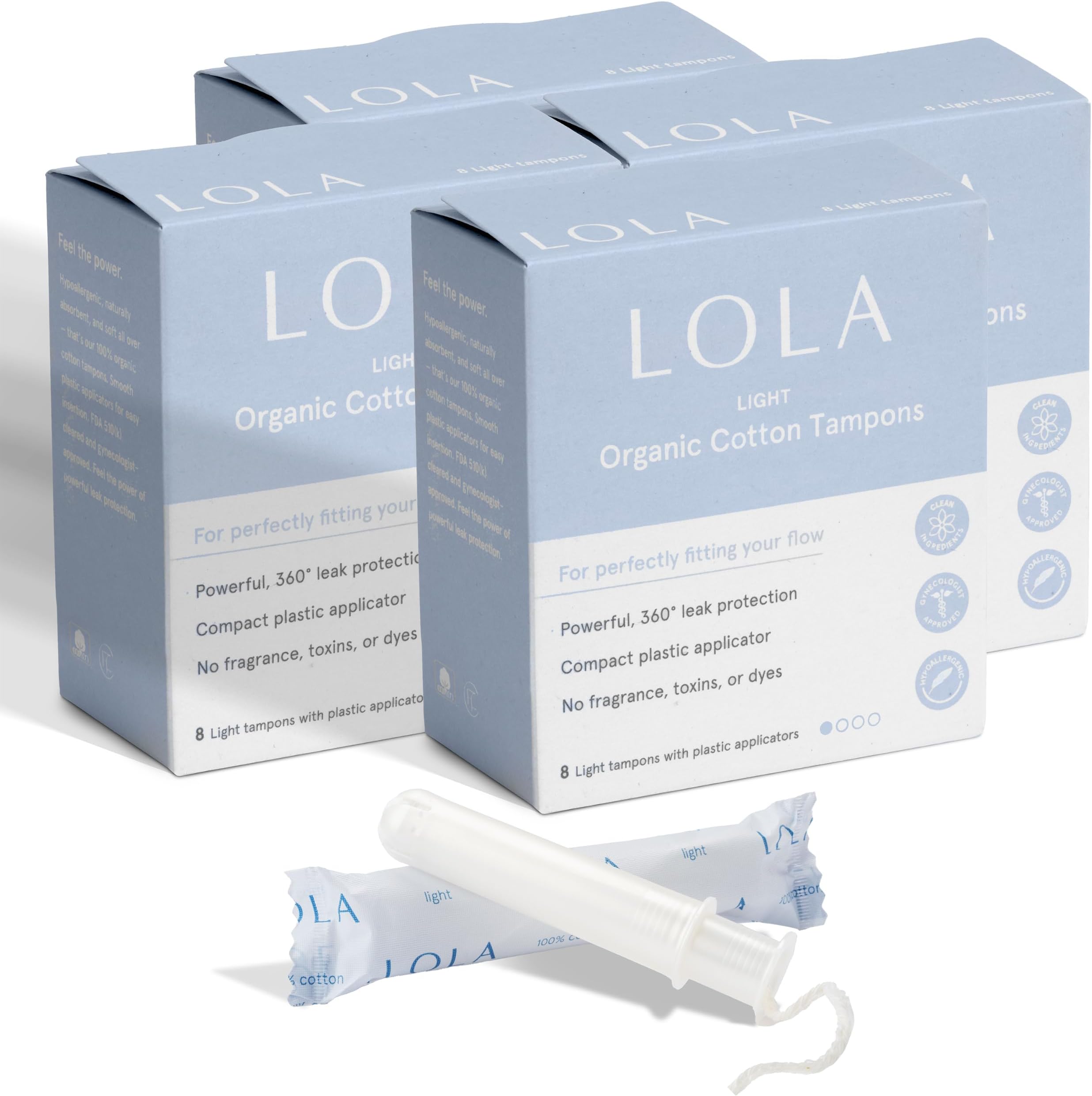 LOLA Light Organic Cotton Tampons, 32 Count