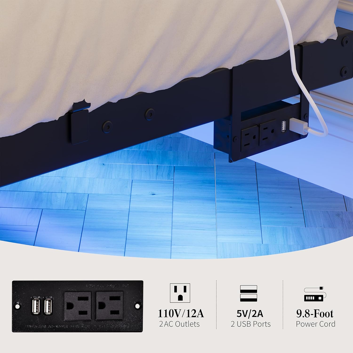 BOFENG Floating Bed Frame Full Size with LED Lights and Charging Station,Heavy Duty Metal Platform Full Size Bed Frame No Box Spring Needed,Nonslip,Noise Free,Easy Assembly