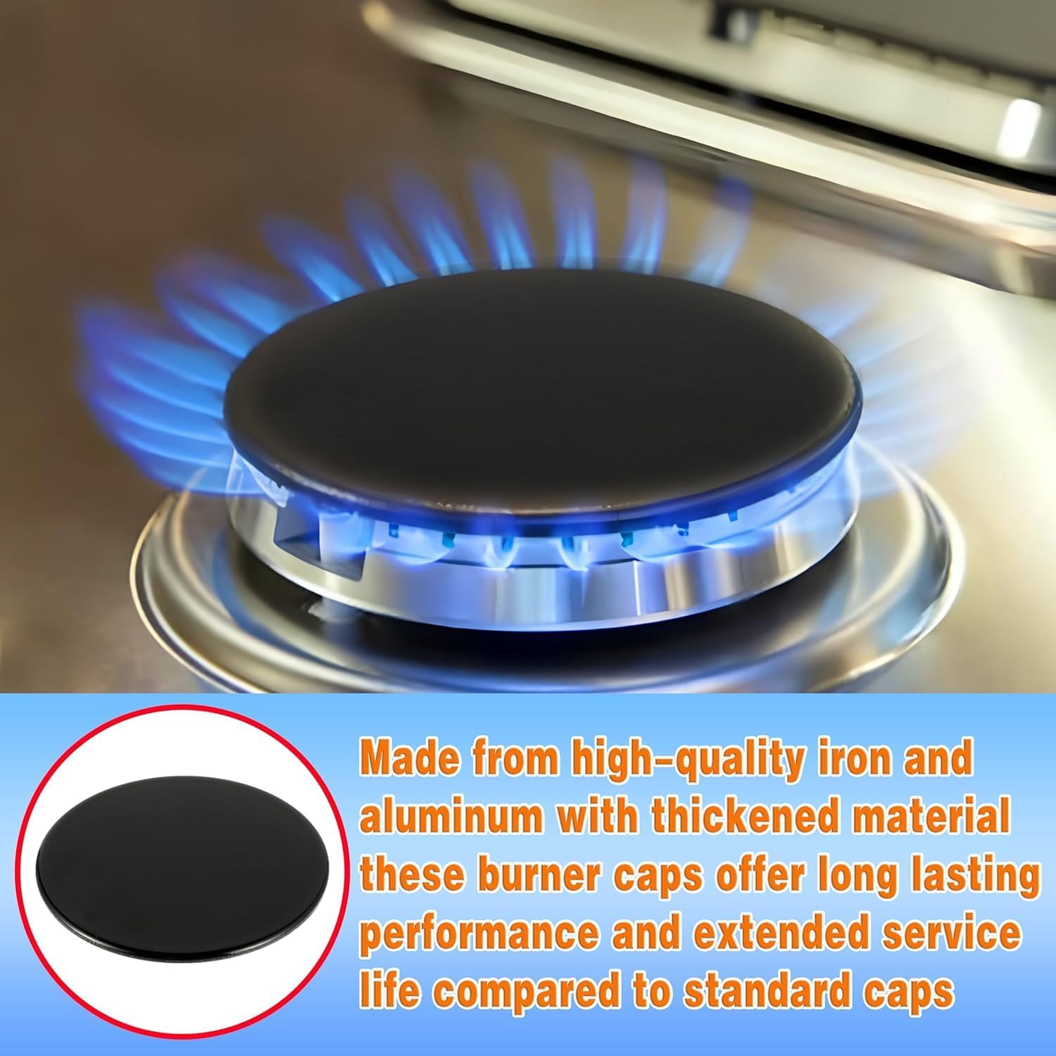 Upgraded Surface burner cover replacement part suitable for GE gas range/oven/stove,wb29k10009-1 Small Cap-2.6 inches wb29k10001-2 Medium Caps-3.2 inches wb29k10006-1 Large Cap-3.5 inches,Black(4PCS)
