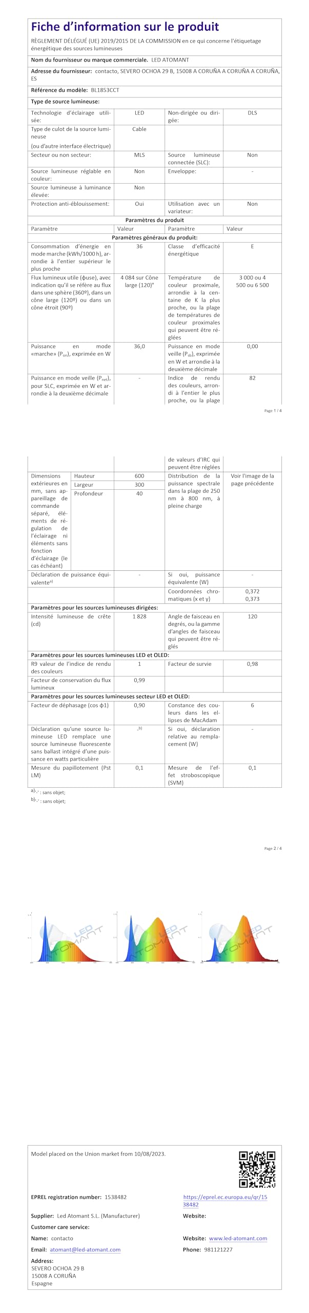 Panneau LED Surface 60x30cm 36W CCT 4000 Lumens Driver inclus
