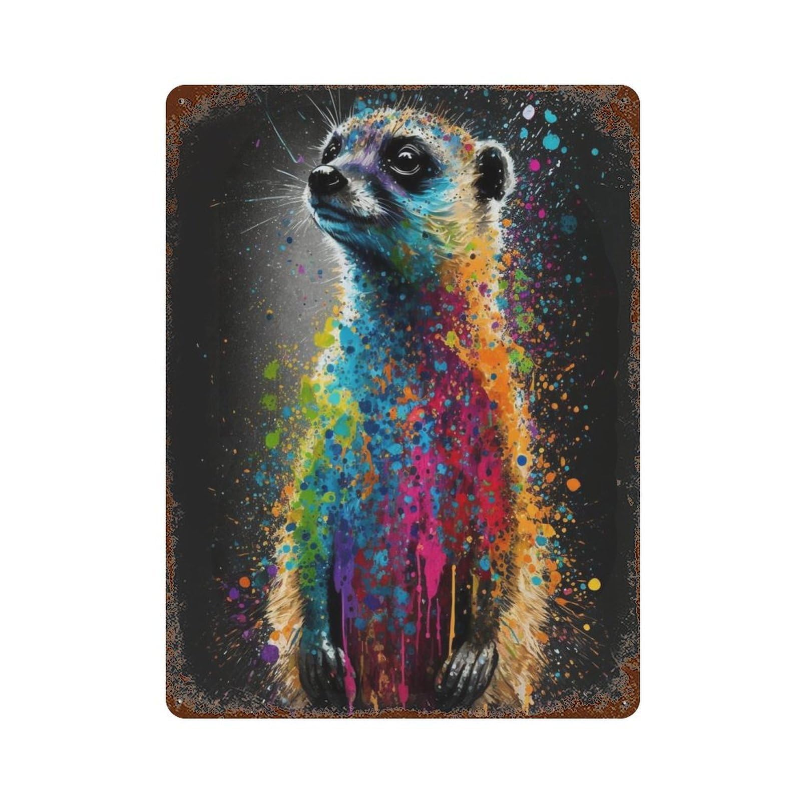Garage Style Colorful Meerkat Art Print-1 Distressed Metal Wall Sign 15.7"x11.8", Farmhouse Wall Decor for Bar And Workshop