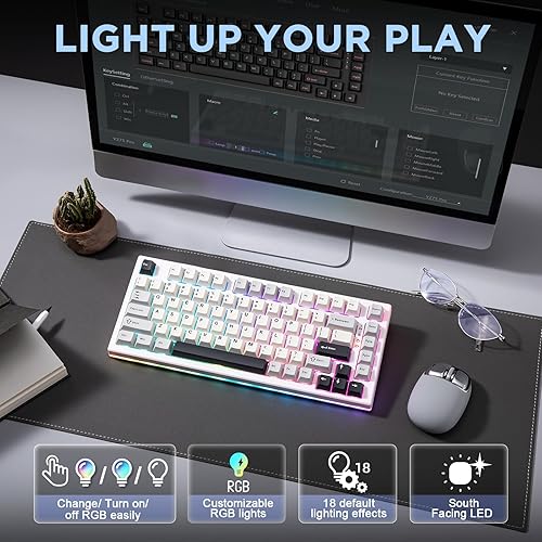Miniatura 8 de YUNZII YZ75 75% Teclado mecánico inalámbrico para juegos intercambiable en caliente, retroiluminación RGB, BT5.02.4GUSB-C, teclas PBT con