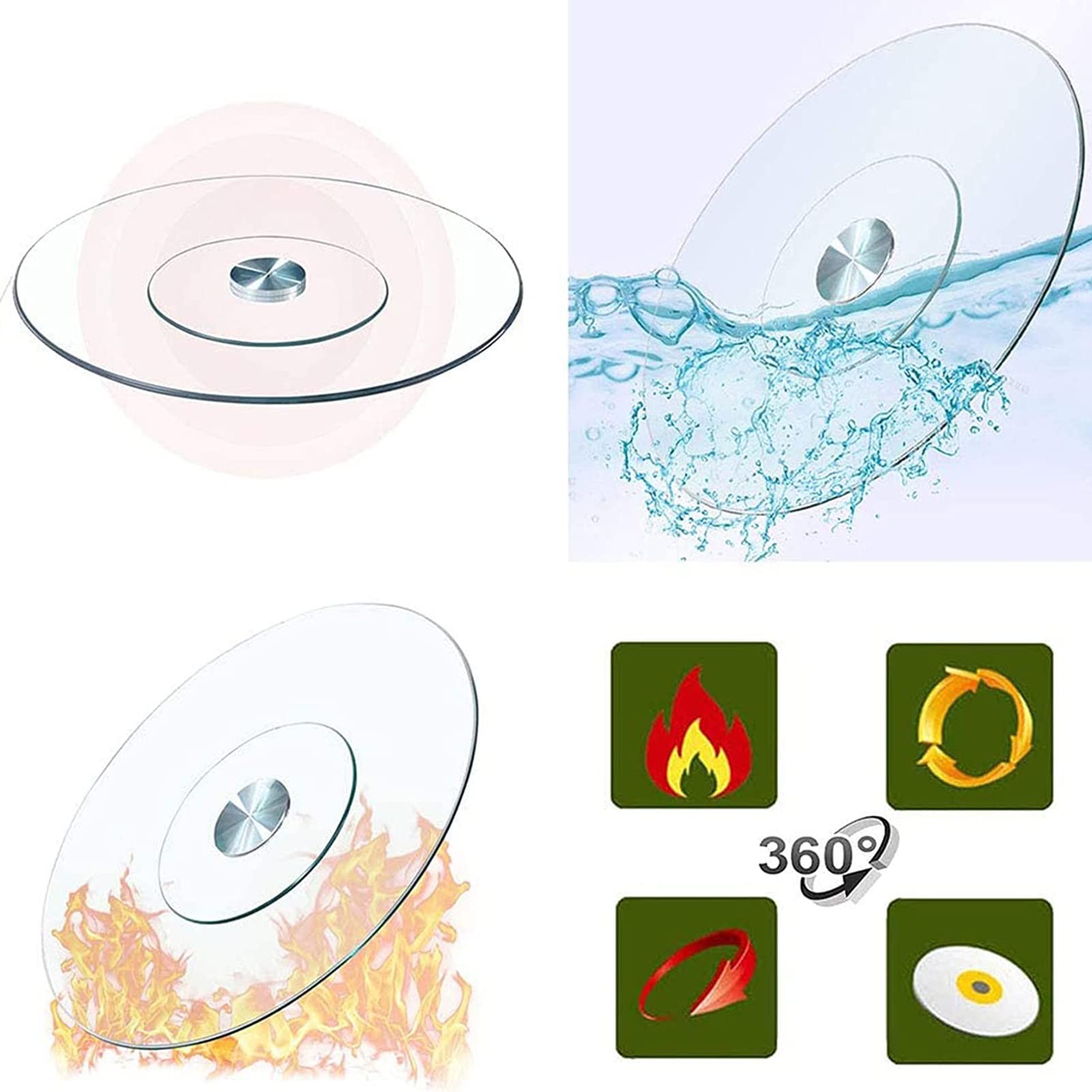 Vassoio Girevole in Vetro temperato, Piatto Girevole Lazy Susan, Piatto Rotante Display, Supporto Girevole/Rotante Piatto da Tavolo, Cuscinetto in Lega di Alluminio, Silenzioso/Liscio/Non Fa