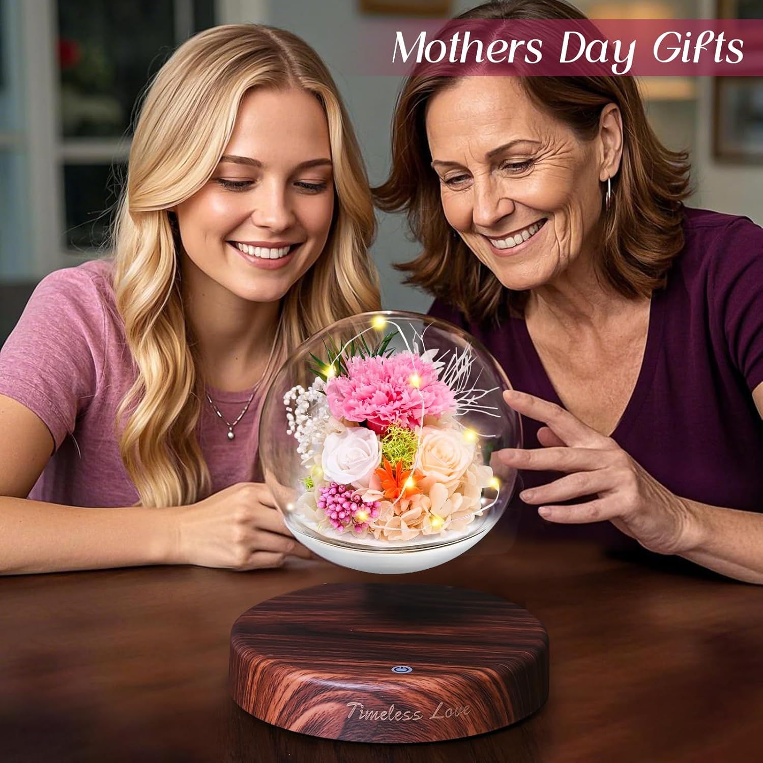 ASPMIZ Mothers Day Magnetic Levitation Forever Flower - Mothers Day Gifts 2026 with LED Light Rotating Flower Sphere, Luxury Mother Day Flowers Gifts Box with Card for Mom Daughter Wife Grandma