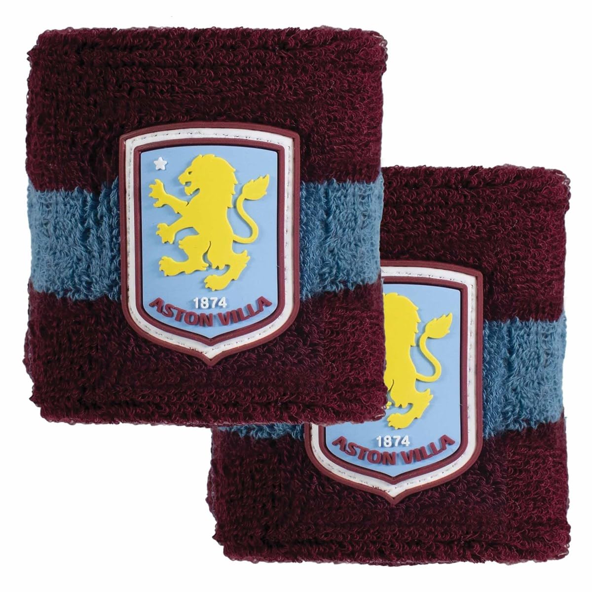 Hy-Pro Officially Licensed Aston Villa F.C. Cotton Wristband - 2 Pack, Sweatband, Kids, Adult, Unisex, Moisture Wicking Sweat Bands, Football, Running, Sports, Gym, Tennis, Exercise