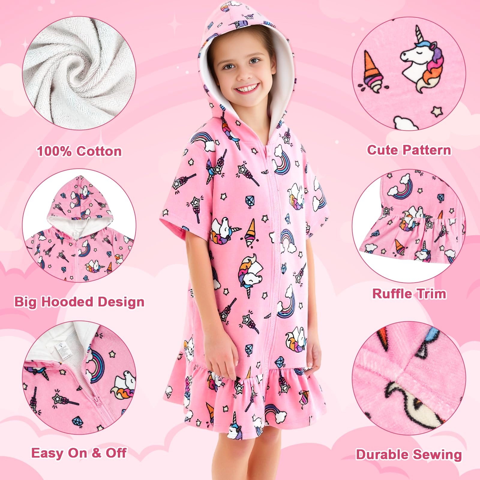 Treer Poncho Accappatoio con Cappuccio per Bambini, Alpaca Asciugamano da Spiaggia Asciugatura Rapida Assorbente Telo da Bagno per Ragazze Ragazzi Nuoto Doccia 2-7 Anni (60X60cm,Motociclo