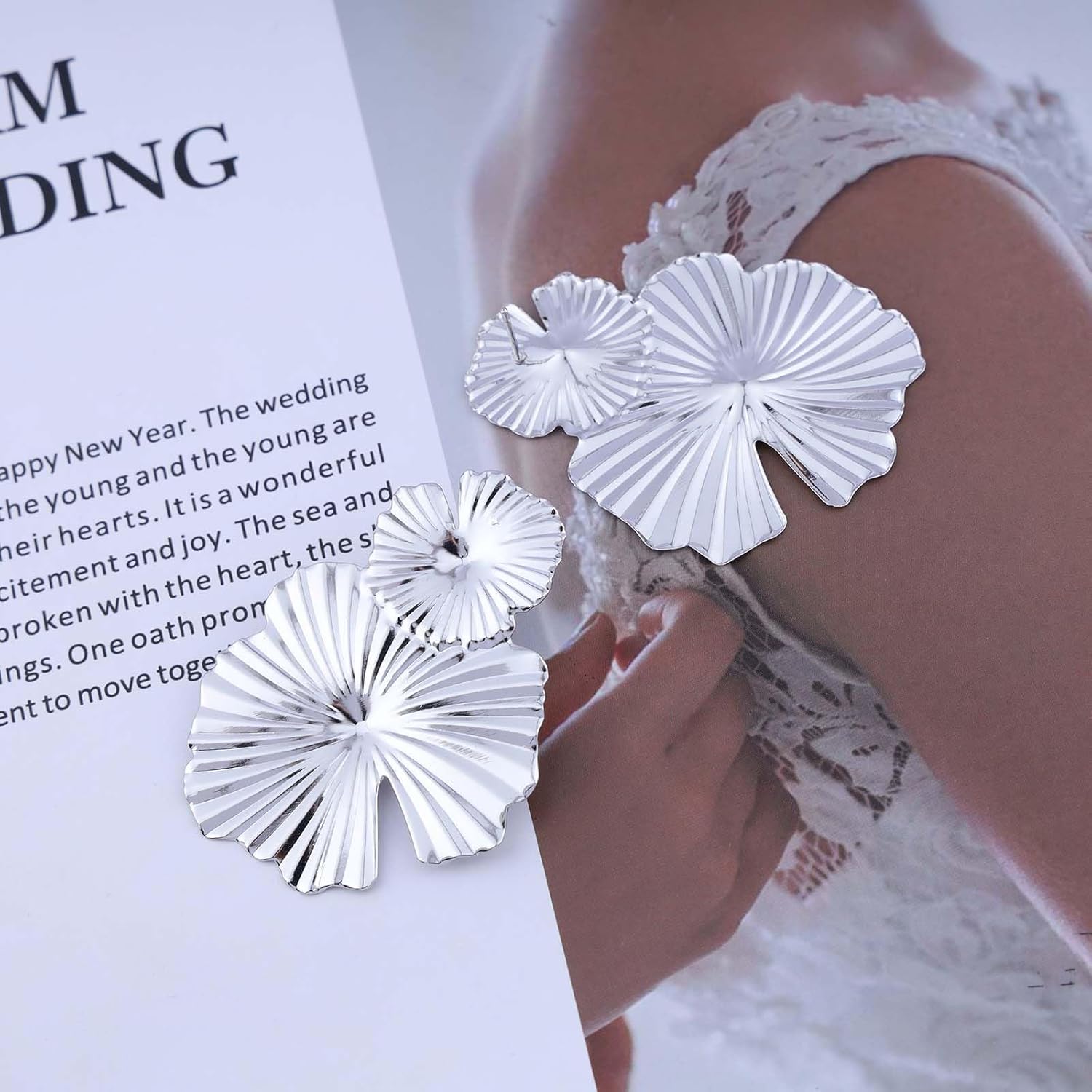 Lotus Leaf Dangle Drop Earrings Exaggerated Leaf Stud Earrings Gold Statement Earrings Metal Leaf Earrings Large Flower Earrings Jewelry for Women - Image 4