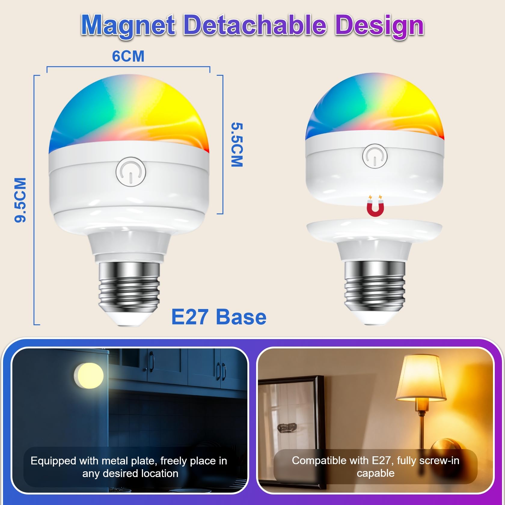 USB-C Wiederaufladbare Glühbirne E27, 12 RGB 3 Farben Glühbirne mit Fernbedienung Aufladbar, 7W glühbirne E27 Dimmbar, Timing-funktion, Notlicht Mit Magnetische für Camping Party Zimmer, 2 Stück