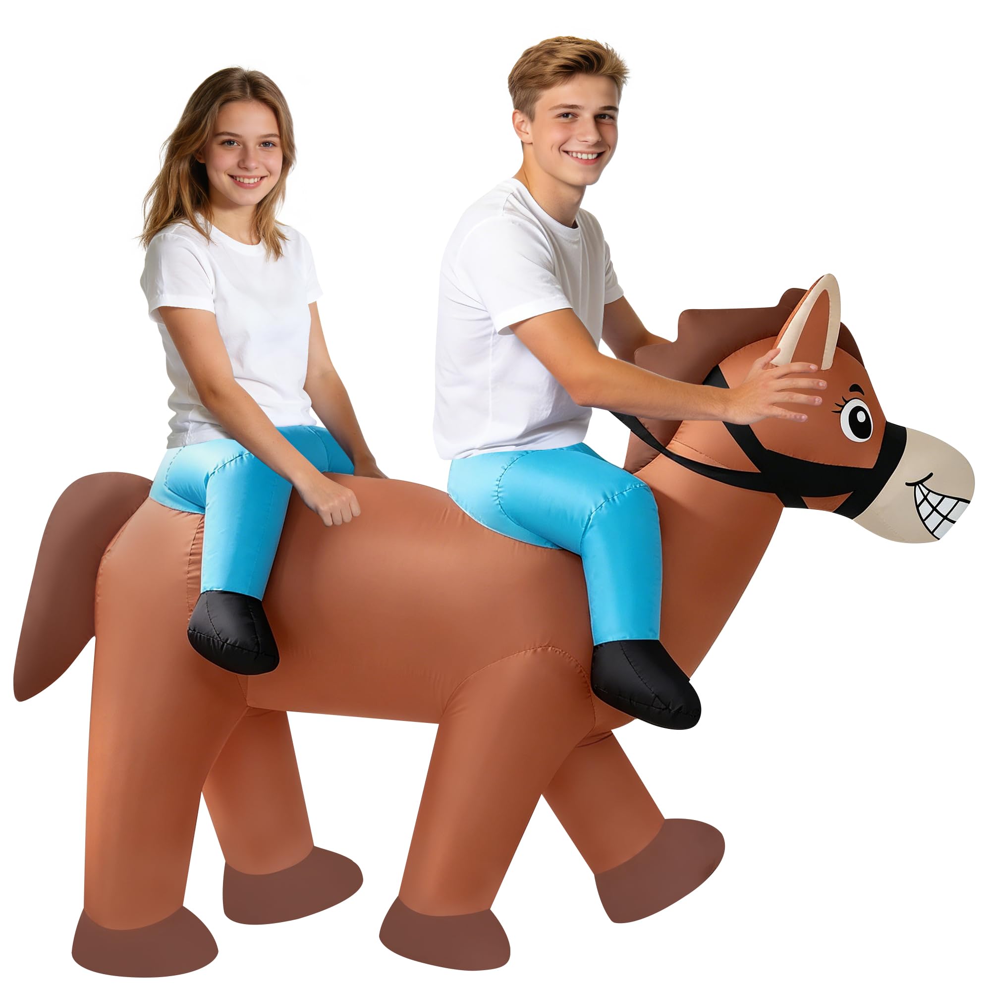 AkieBy Inflatable Double Rider Horse Costume for Adults, Funny 2-Person Ride-On Tandem Horse Blow Up Suit for Halloween,Cosplay,Party,Christmas,Birthday