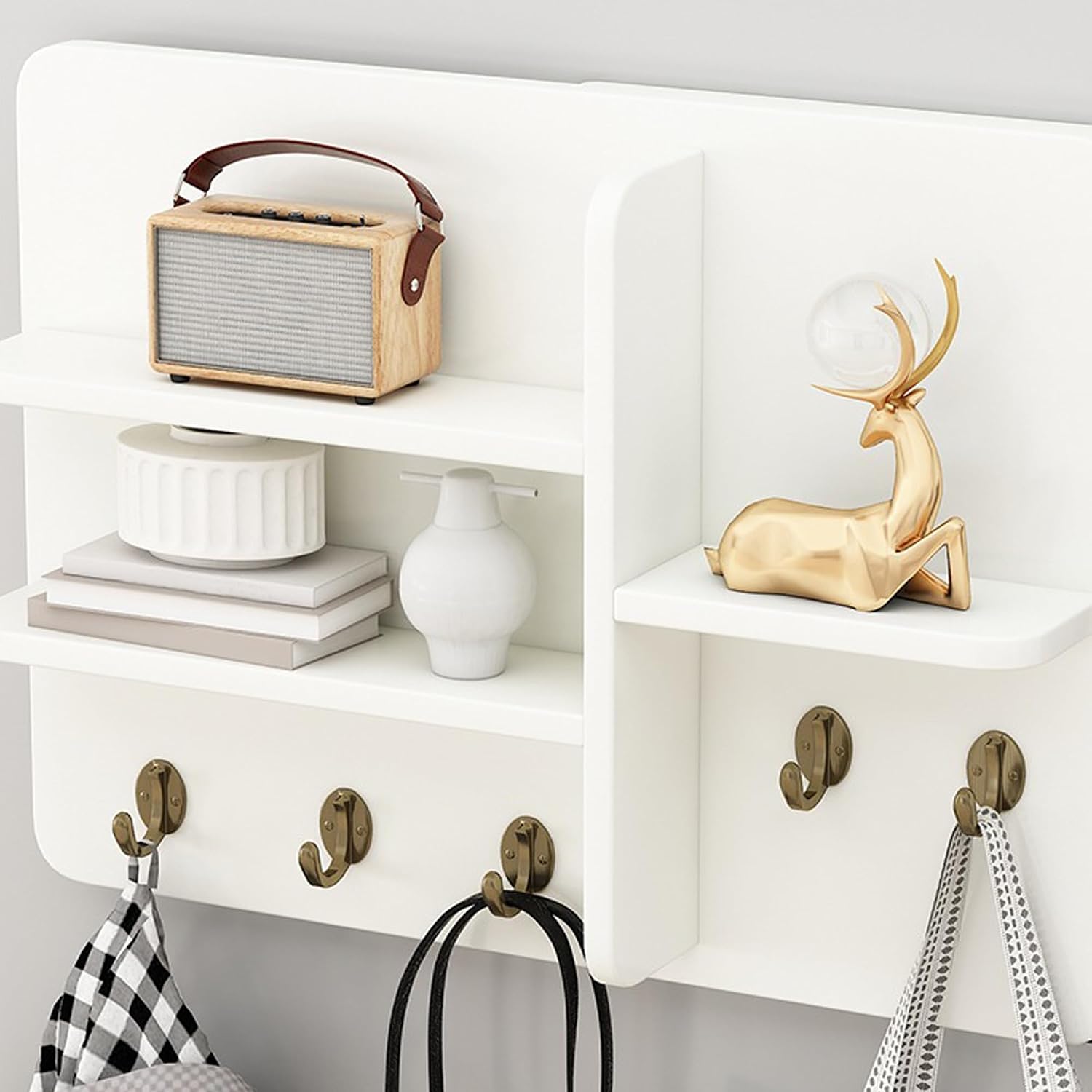 Wooden Decorative Fuse Box Cover with Shelf & Hooks, Stylish Wall Art for Circuit Breaker & Electric Meter Panels, Perfect for Entryway & Living Room Decor image 3