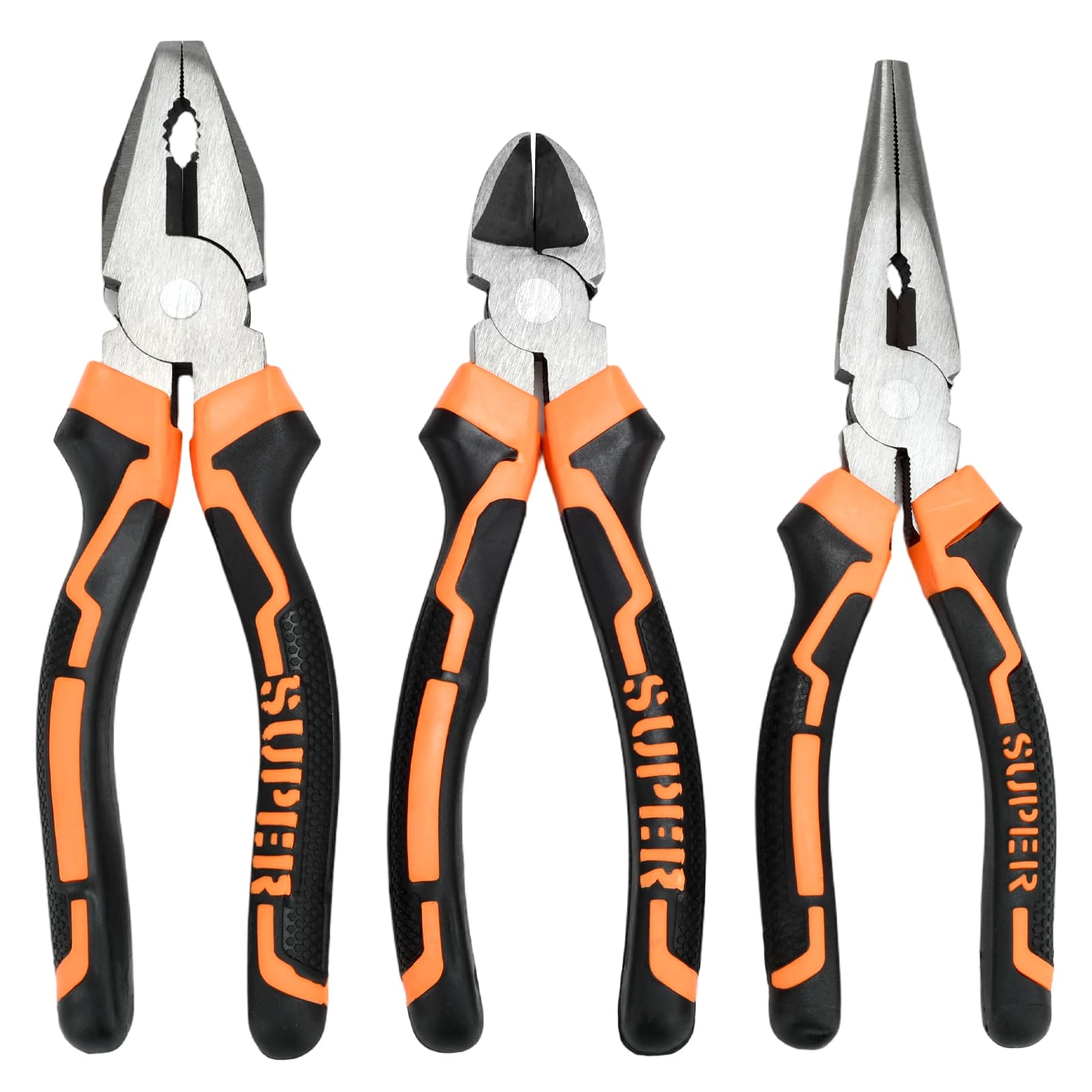8 Inch 3-Piece Pliers Set, Needle Nose & Diagonal Cutting & Slip Joint Pliers for Plumbing