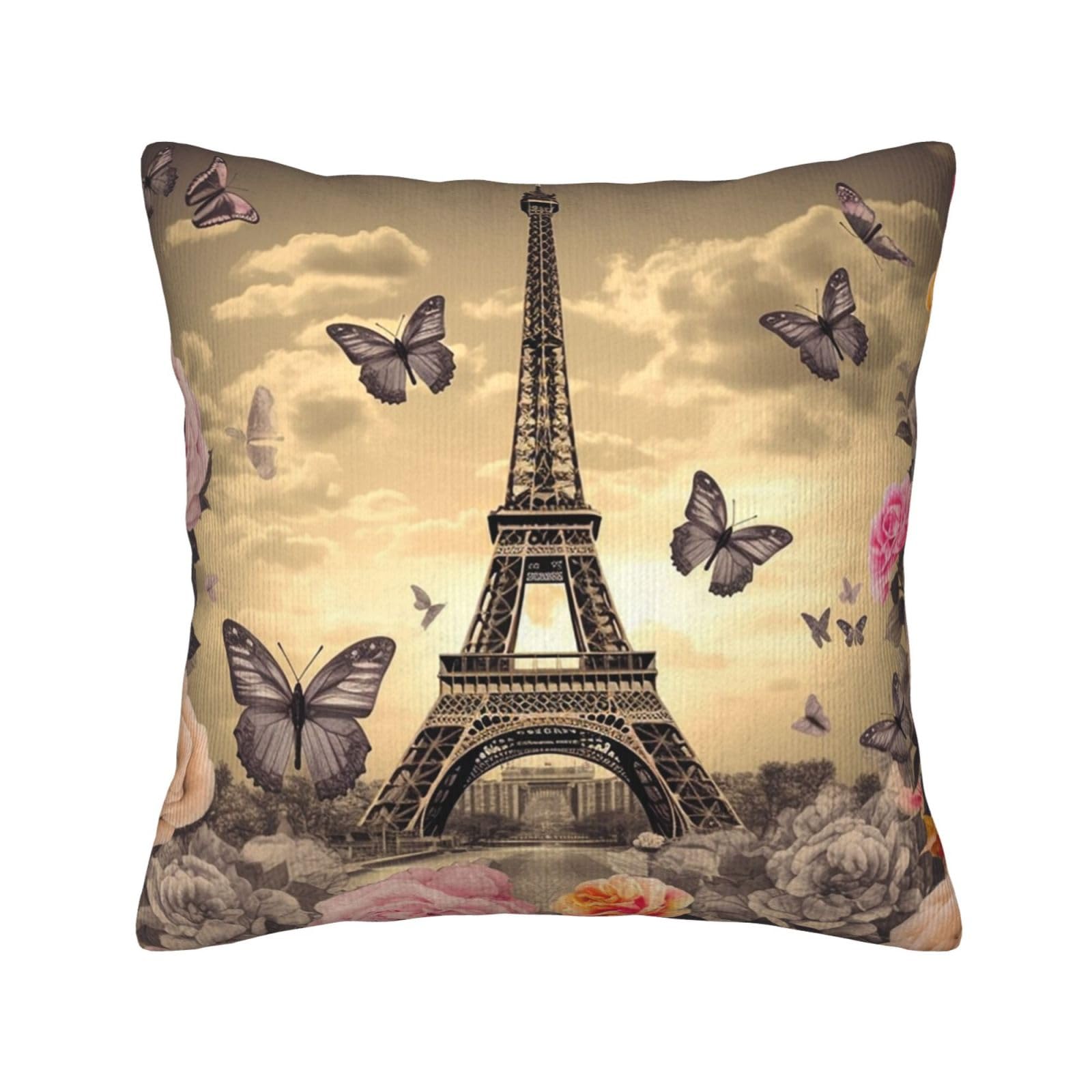 Housse de coussin en velours côtelé Tour Eiffel 45x45 cm