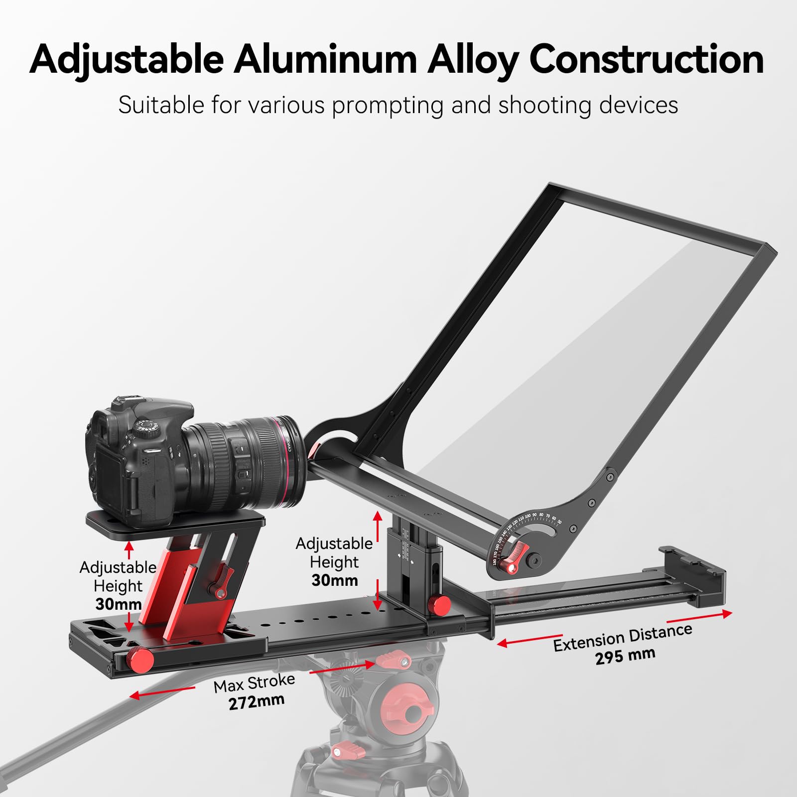 Desview Prompter P17 Teleprompter in lega di alluminio con custodia per il trasporto, compatibile con fotocamere DSLR, videocamere, smartphone e tablet per la registrazione video