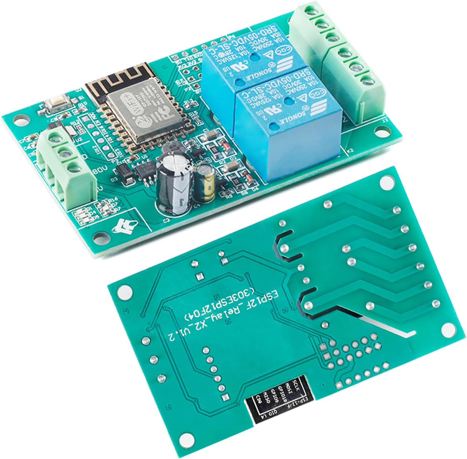 ESP8266 Dual Relay Module, 2 Channel 10A ESP-12F Development Board for Smart Home IoT, 5V/8-80V Power Supply