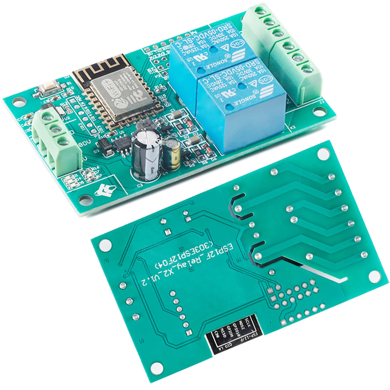 ESP8266 Dual Relay Module, 2 Channel 10A ESP-12F Development Board for Smart Home IoT, 5V/8-80V Power Supply