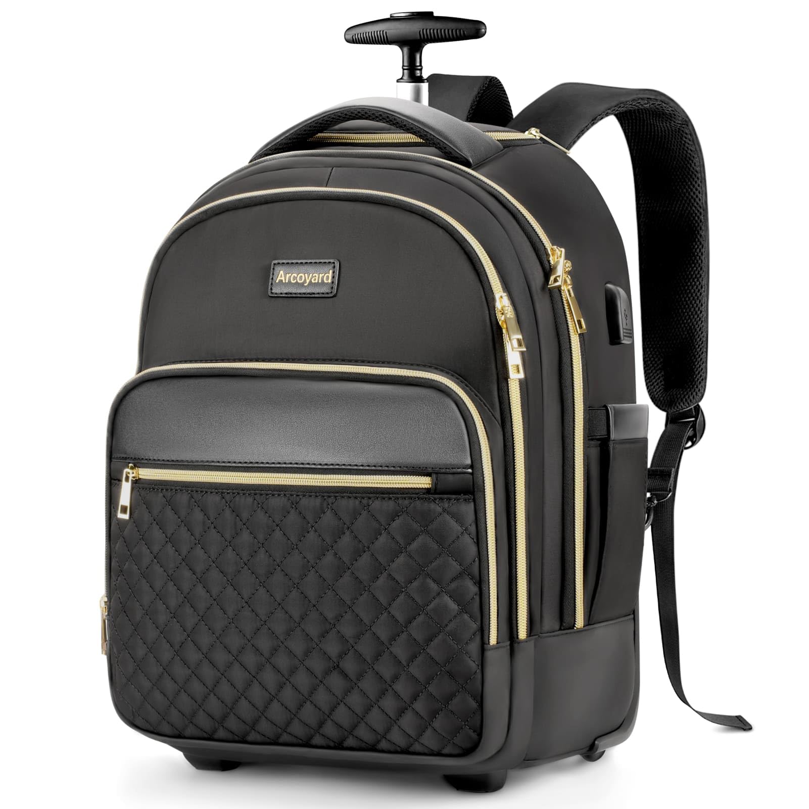 ArcoyardSmall Backpack with Wheels, Under Seat Carry-on Luggage for Adults with Wheels, 15.6 Inch Wheeled Backpack for Women, Backpack with r- Black, 35 Liters, Black, 35 litros, Minimalistic