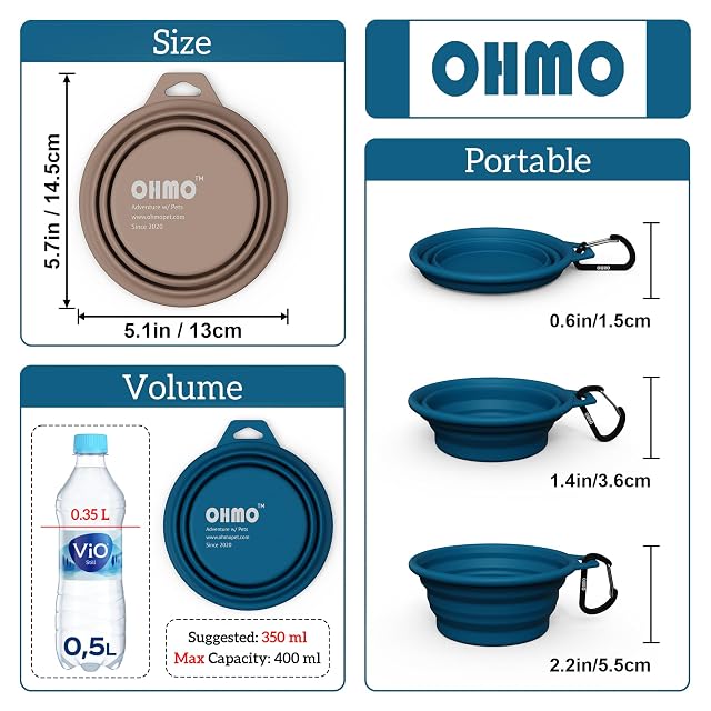 Foto 2 de 7 de OHMO Bebedero Perro Portátil (2 Unidades, 400ml, Azul y Beige)