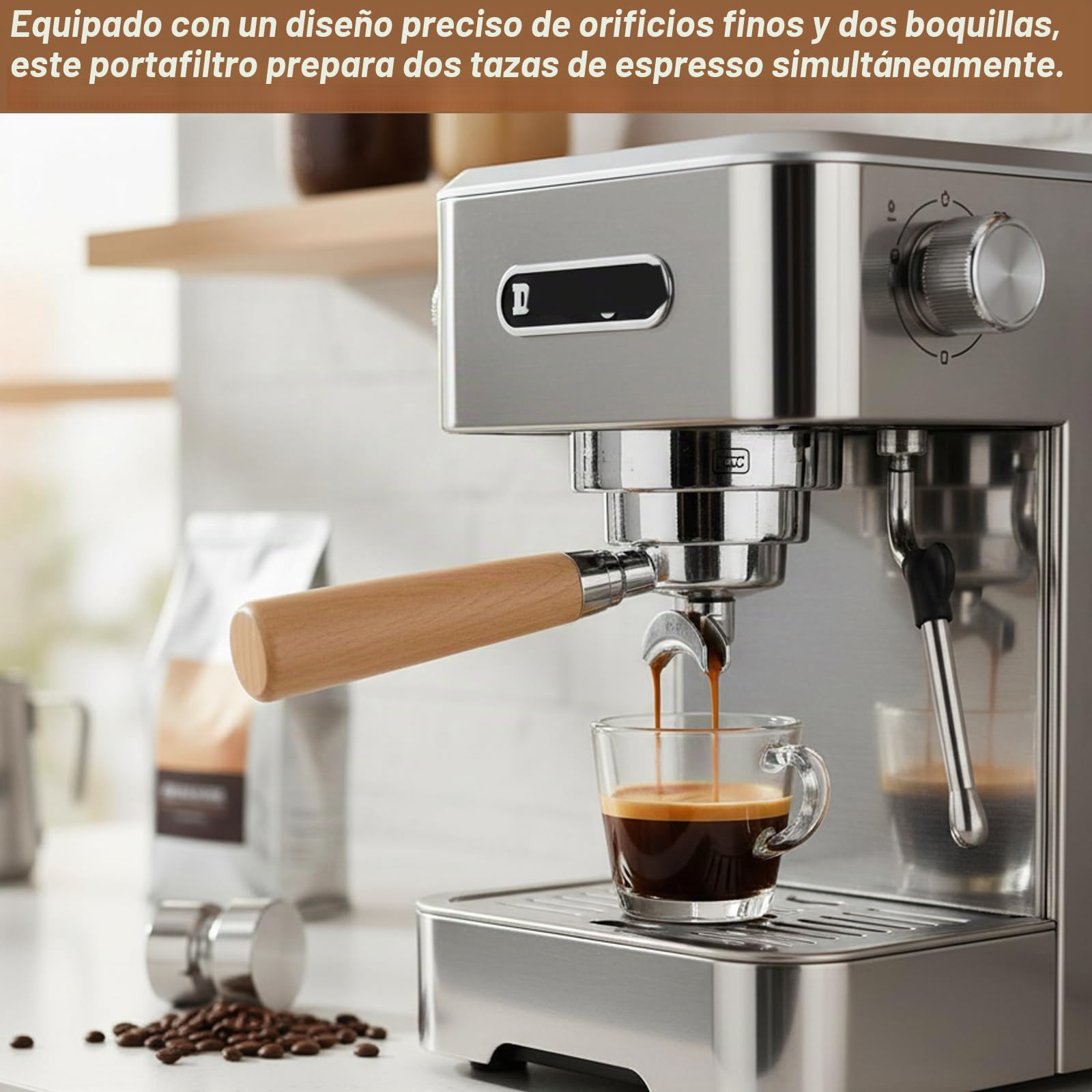 Portafiltros 51mm para DeLonghi Dedica EC680 EC685 y Smeg, portafiltro de acero inoxidable con mango ergonómico de madera premium, doble salida, diseño de 3 orejas, portafiltro de espresso, incluye