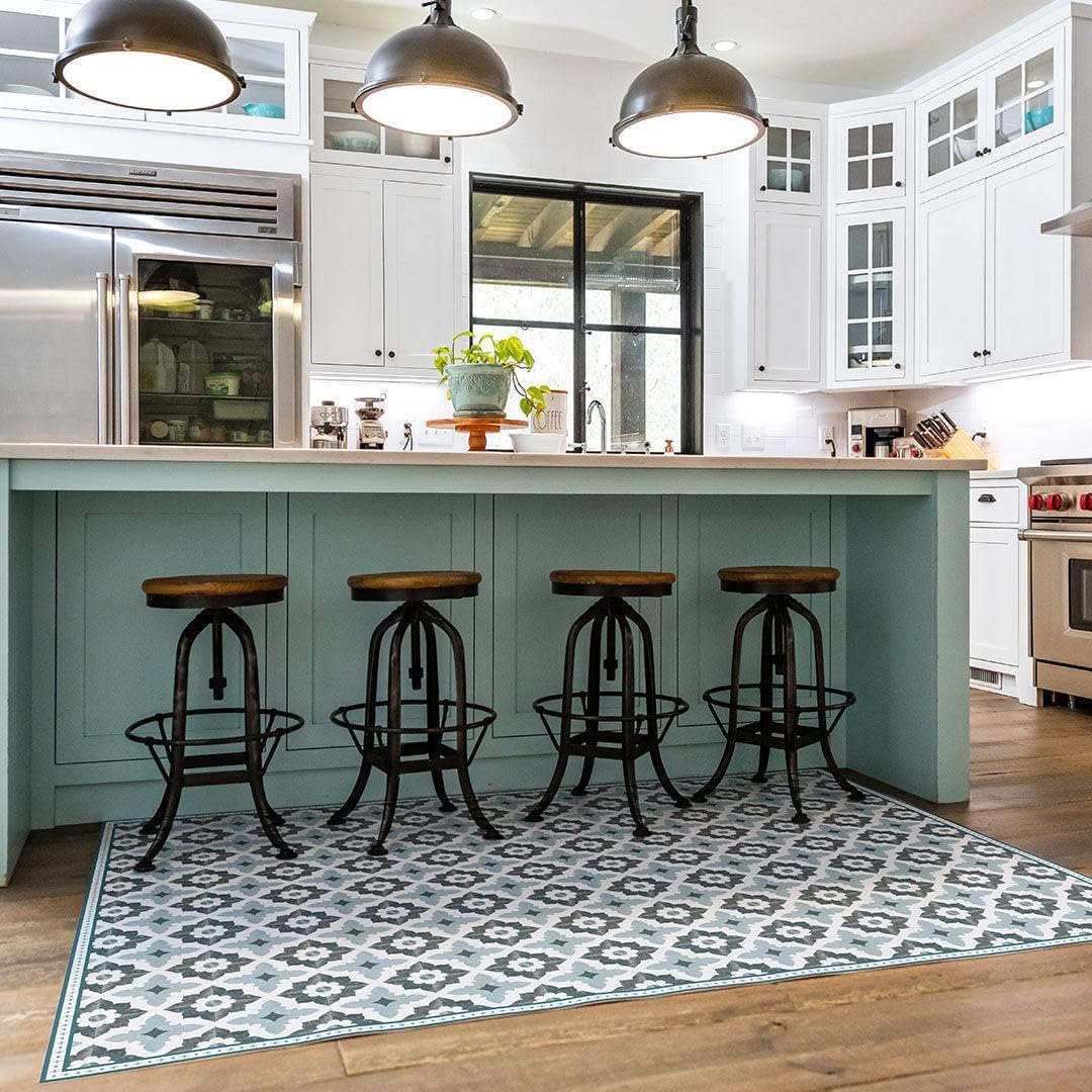 Carolina Creekhouse Vinyl Rug | Sarah 057871UH | Vinyl Floor Mat | Decorative, Vintage, Waterproof, Eco-Friendly, Non-Slip | Blue, 4'x6'