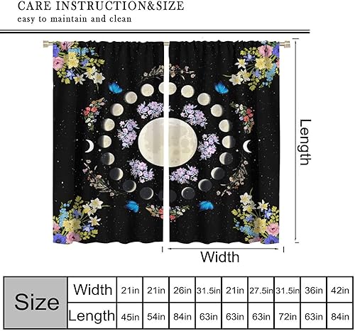 Miniatura 47 de Retro 70s Floral Blackout Window Curtains, Watercolor Flower Plant Rustic Modern Style Pattern Window Drapes, for Bedroom Living Room 42x45in 2