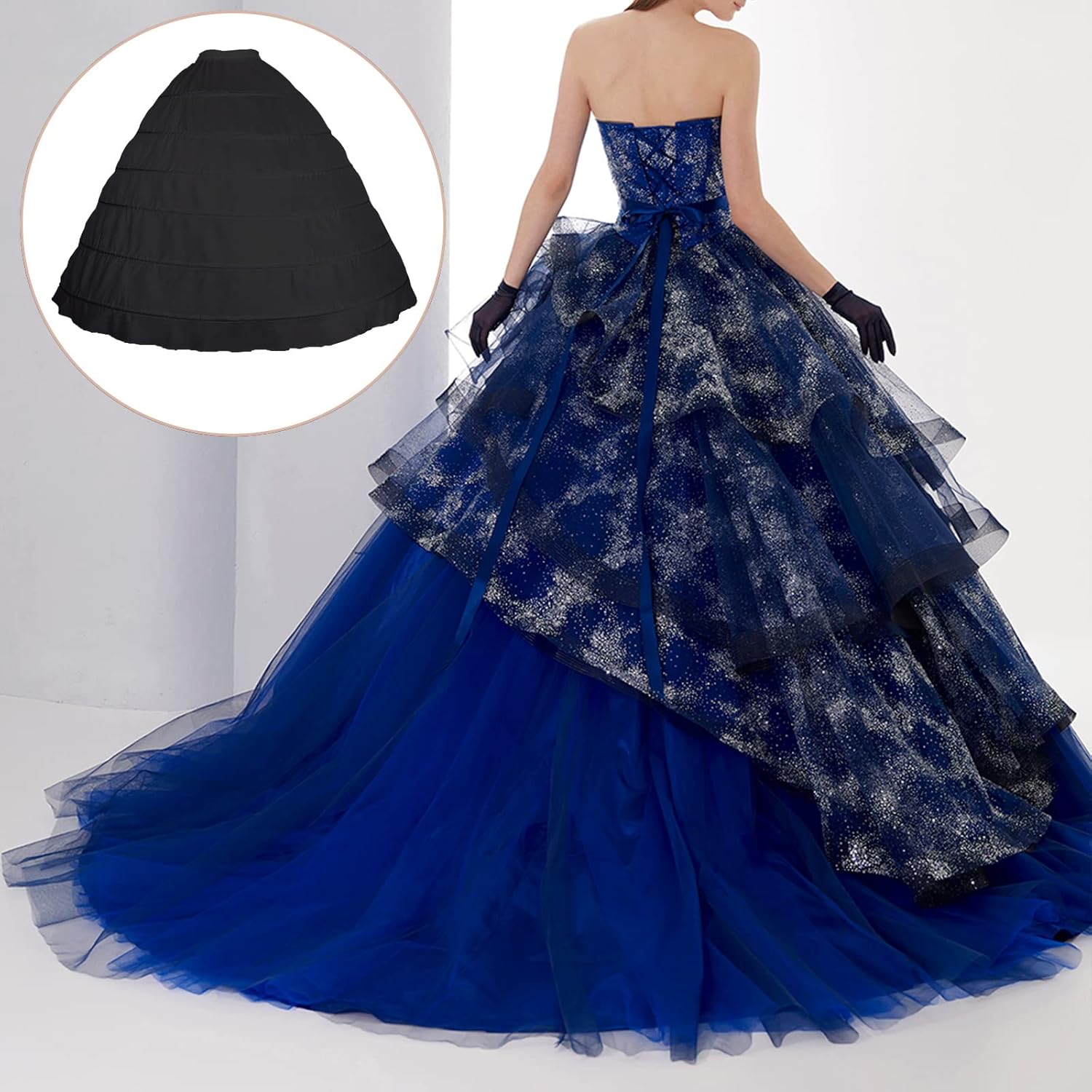 Women Crinoline Petticoat A-line 6 Hoop Skirt Slips Long Underskirt for Wedding Bridal Dress Ball Gown - Image 5