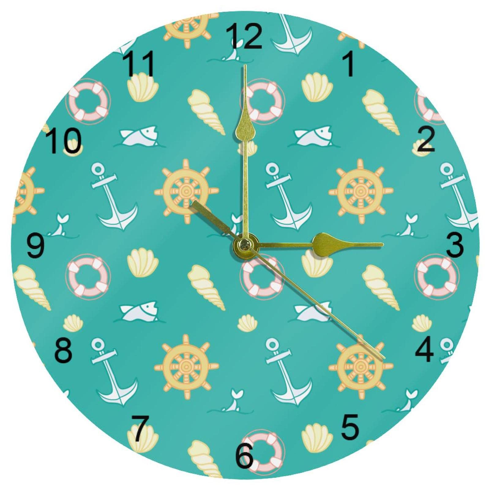 Horloge murale silencieuse 25cm motif nautique pour cuisine et bureau
