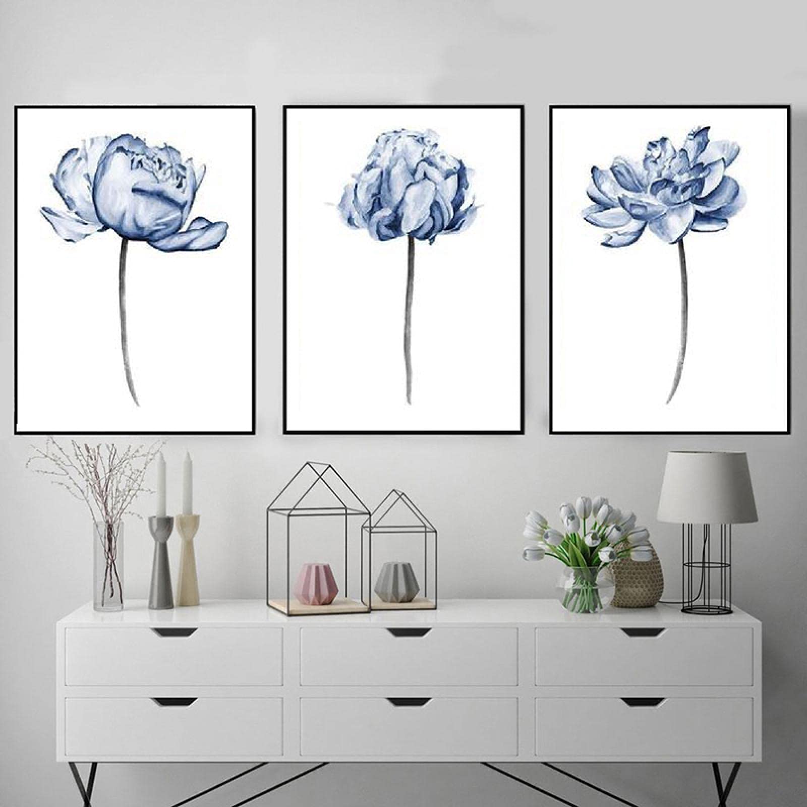 Triptyque fleur bleue sans cadre impression canvas grand format 40x60cm - 8