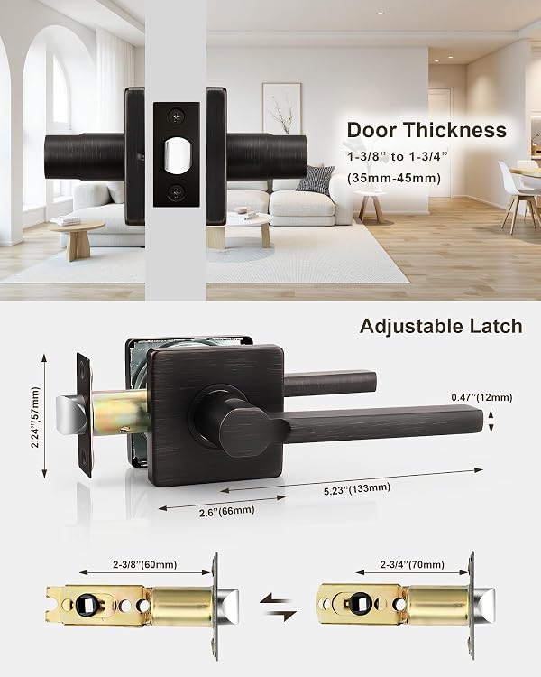 Probrico 5 Packs Door Lever Handles Square Passage Hall and Closet Lever Non-Locking Keyless Lever with Adjustable Backset Latch Oil Rubbed Bronze by Probrico - Image 3