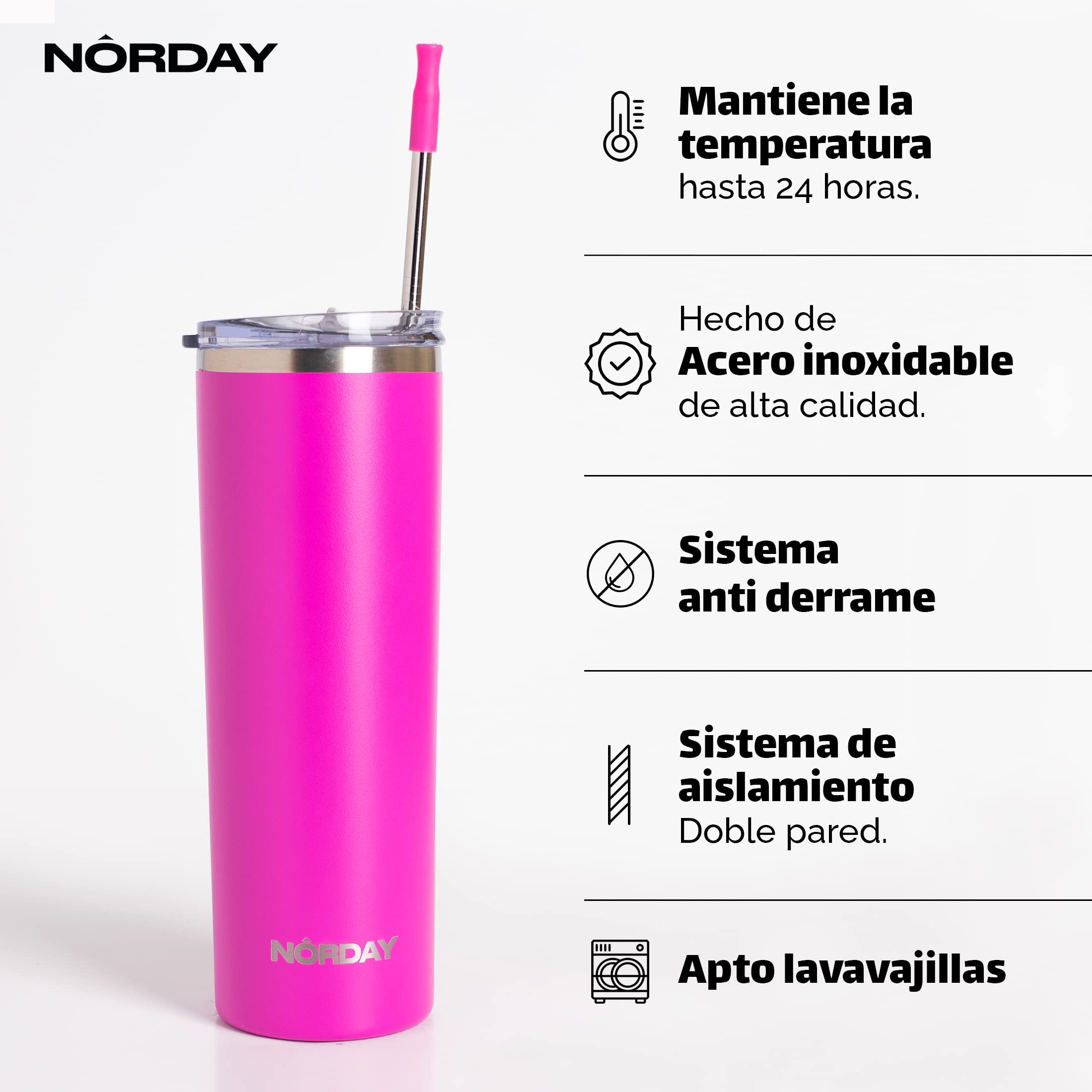 NORDAY Thermobecher aus Edelstahl, 625 ml, hält Temperatur bis zu 24 Stunden, auslaufsicherer Deckel, ideal für Ausflüge, doppelwandig, extra widerstandsfähig
