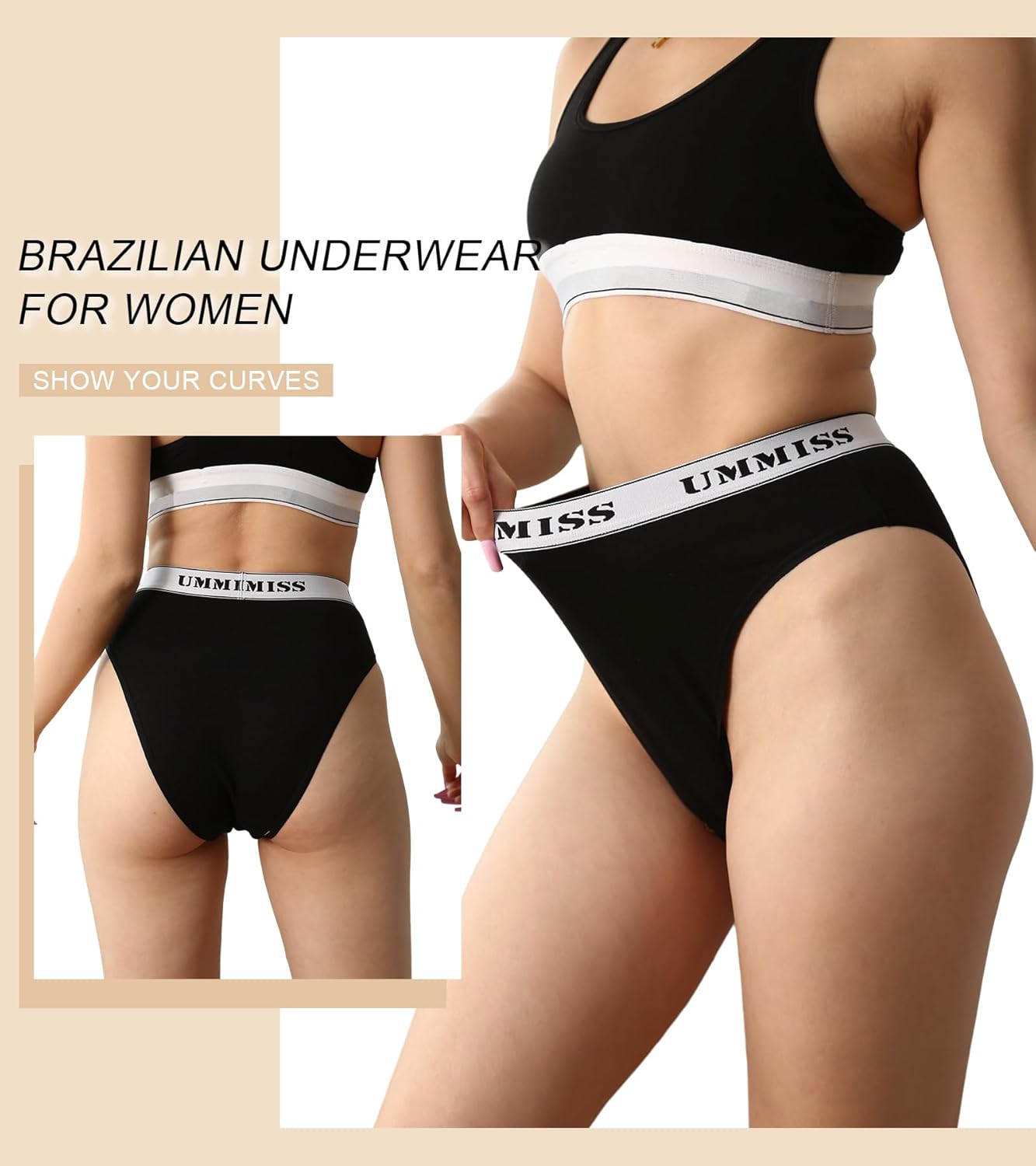 UMMISS High Waisted Cheeky Womens Underwear Cotton Brazilian Panties Soft Breathable Bikini Panties for Women 5 Pack - Image 4