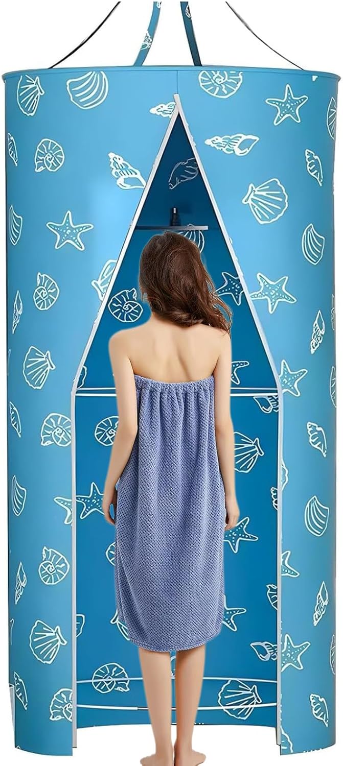 Portable Shower Curtain,39.4inx78.8in Round Foldable Waterproof Hanging Shower Enclosure, with Storage Bag and Double Zipper,for Indoor Outdoor Backyard Bathroom Travel Shower Stall