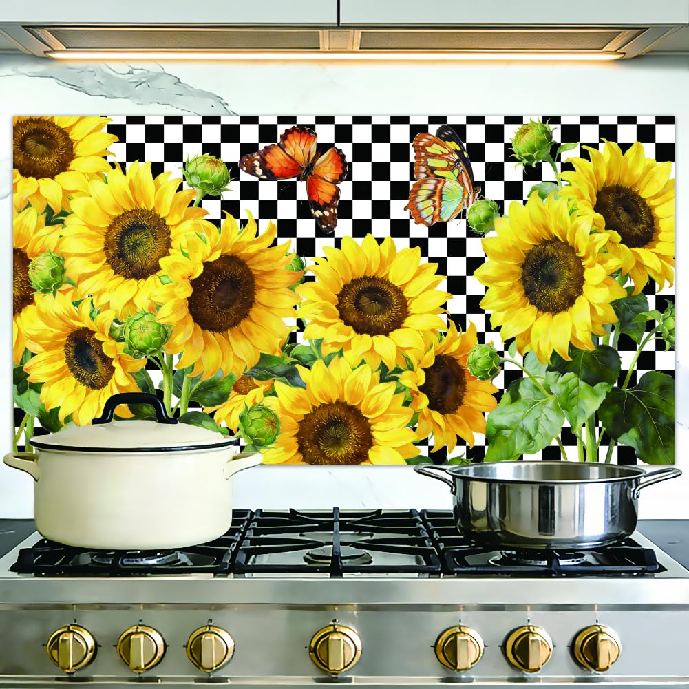 Crédence amovible sans trace motif tournesol dosseret de cuisinière imperméable
