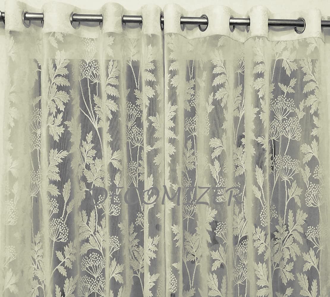 Decomizer Floral Tissue Net Curtains Cream || Net Curtain For Living Room Balcony || Sheer Net Curtain For Window 5 Feet Set Of 1 Piece - Jhaad Cream - Grommet