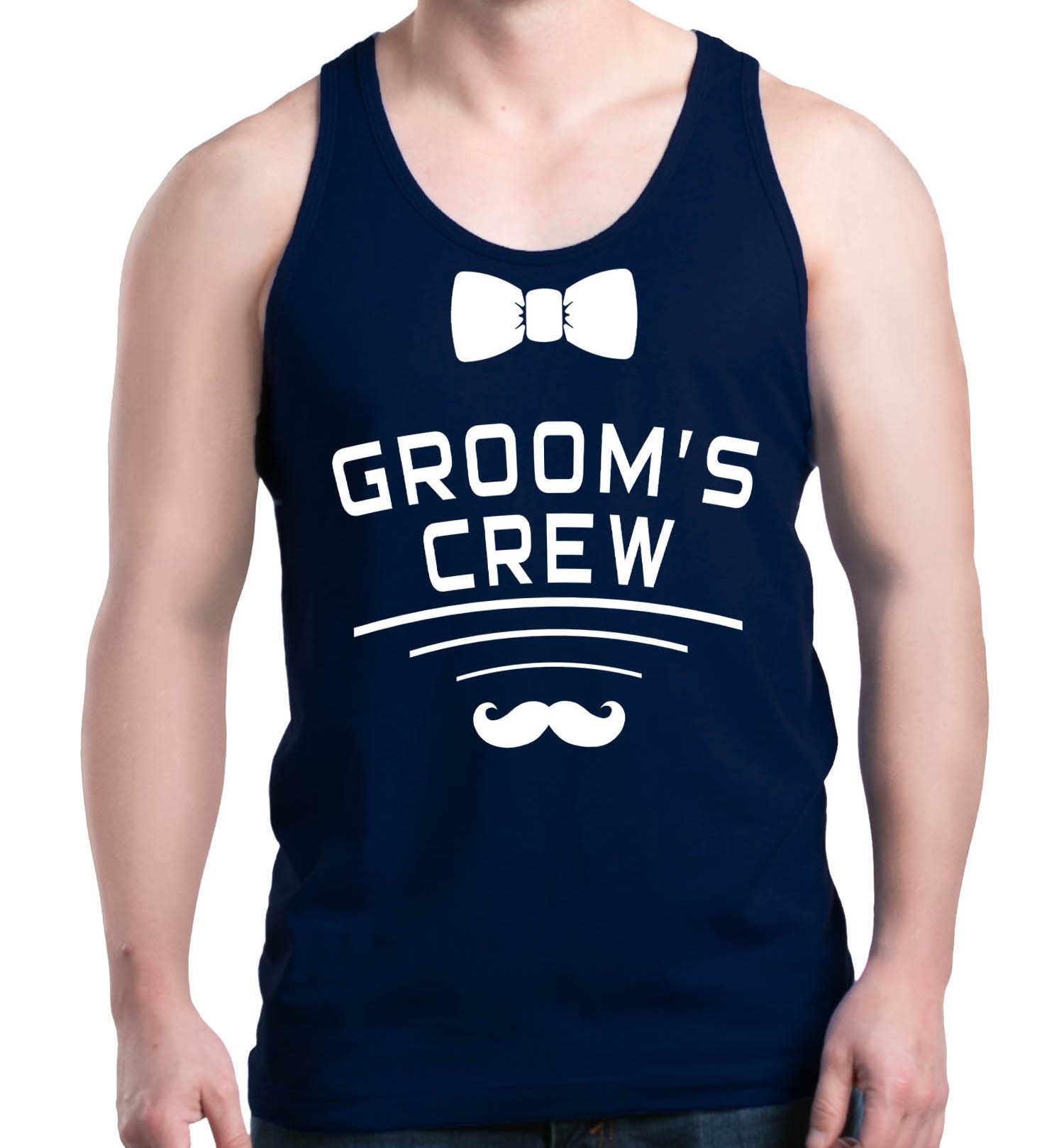 Shop4Ever Groom's Crew with Bow Tie and Mustache Men's Tank Top Wedding Tank Tops