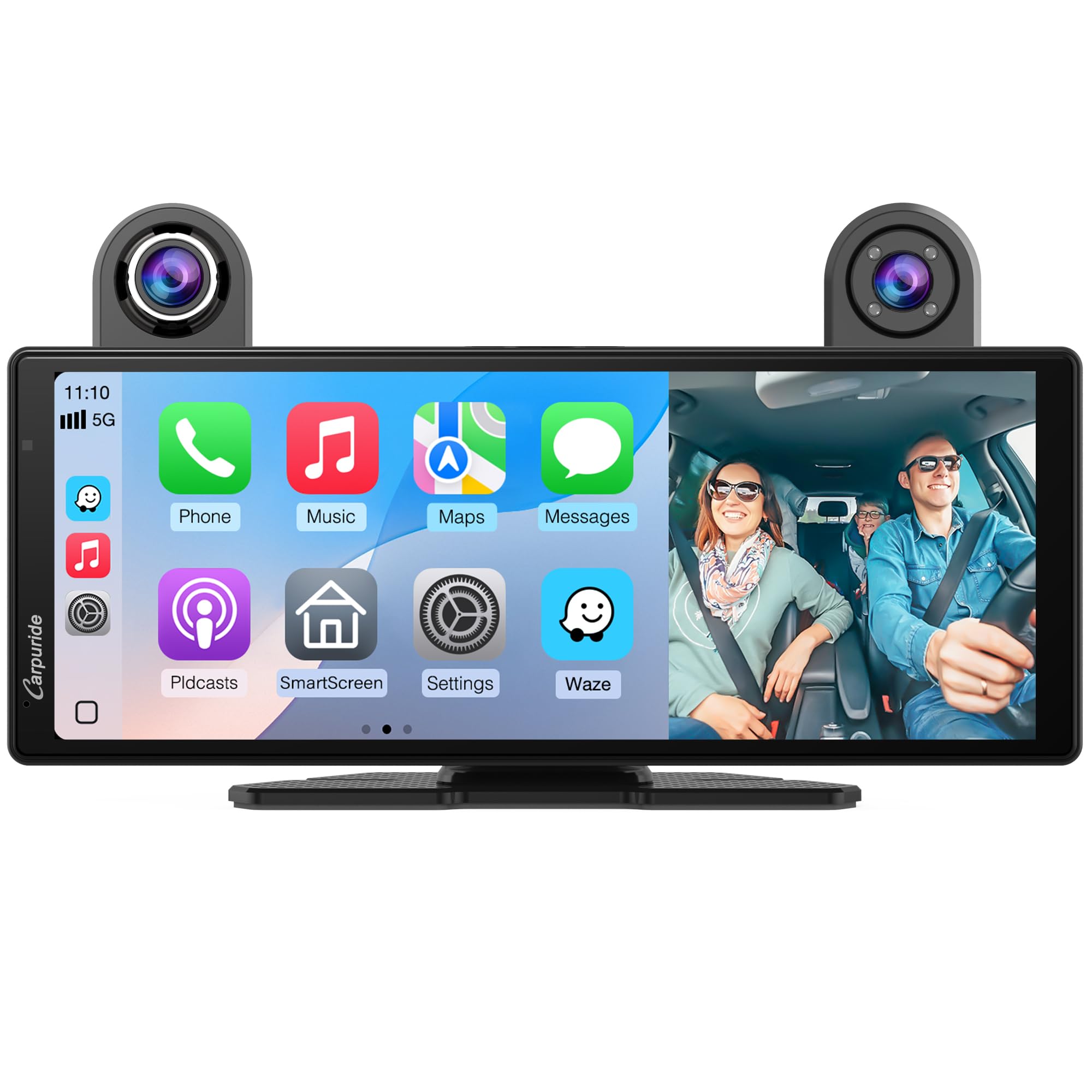 CARPURIDE 10.26 Inch HD Wireless Carplay &amp; Android Auto Screen, 4K+1080P+1080P Dash Camera for Cars with 64GB Card, with Loop Recording, Bluetooth, GPS, FM, Super Link