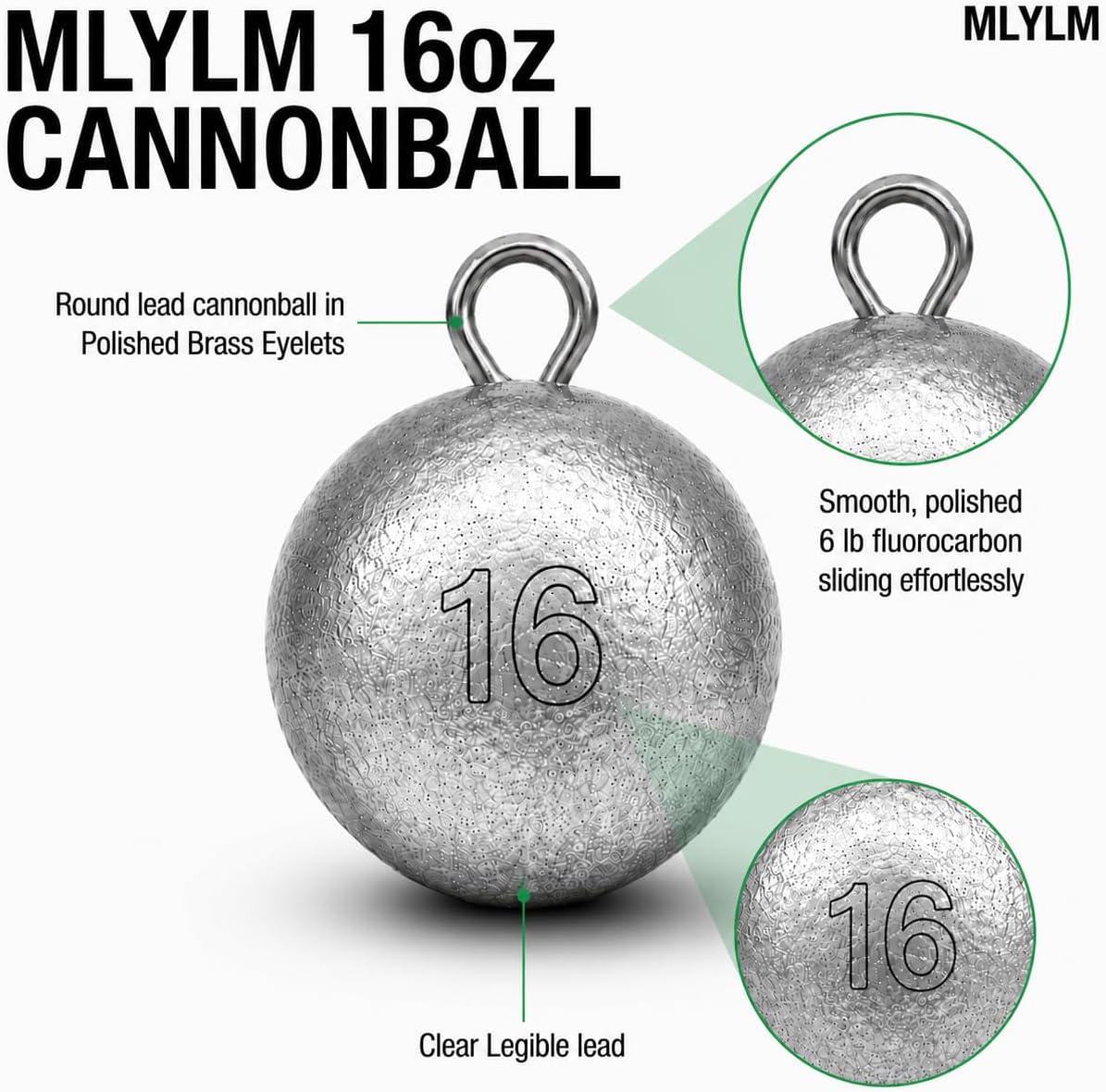 Cannonball Sinkers Fishing Weights—Round Lead Sinkers for Crappie Panfish Trout, Kayak & Finesse Bottom Fishing, Smooth Polished Eyelet, Freshwater Pond Lake Rigs