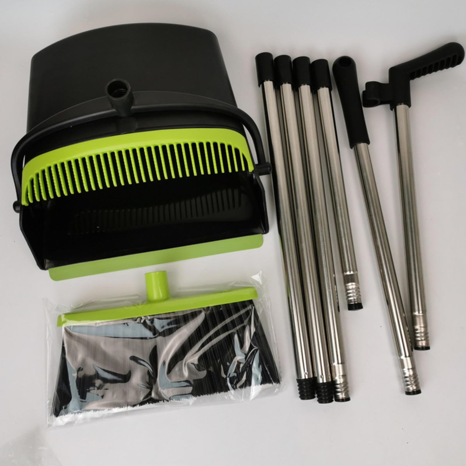 NIBHZ Set Scopa e Paletta, Paletta con Supporto Verticale e Scopa a Manico Lungo con Denti della Paletta, Spazzamento per Interni Ed Esterni, Ideale per La Casa, La Cucina, L'Ufficio,Green