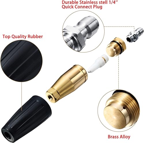 Miniatura 4 de Mudder Boquilla turbo giratoria para lavadora a presión de 4000 psi, conector rápido de 4.0 Gpm, boquilla turbo con 7 puntas de pulverización, kit