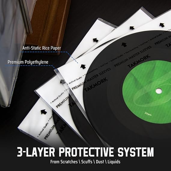7-Inch Vinyl Record Inner Sleeves: Anti-Static Rice Paper Sleeves for 45 RPM Records, Acid-Free 3-Ply Archival Protective Covers, 25pcs