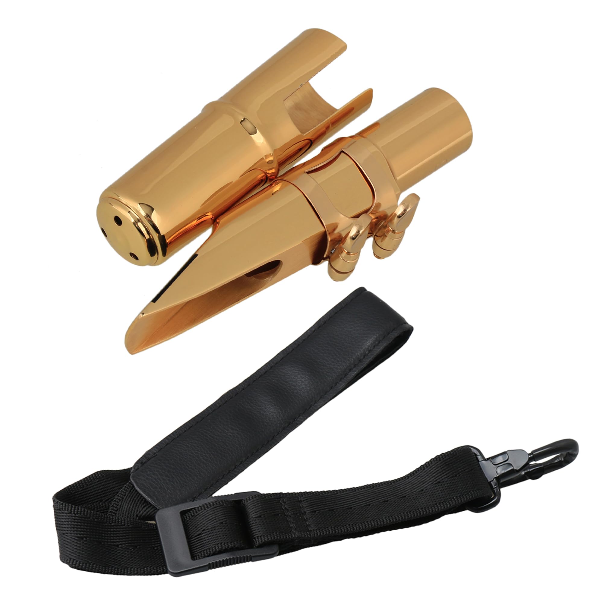 Yibuy 2 piezas 6# Tenor B Boquilla plana para saxofón dorado para principiantes con correa para el cuello para amantes de la música