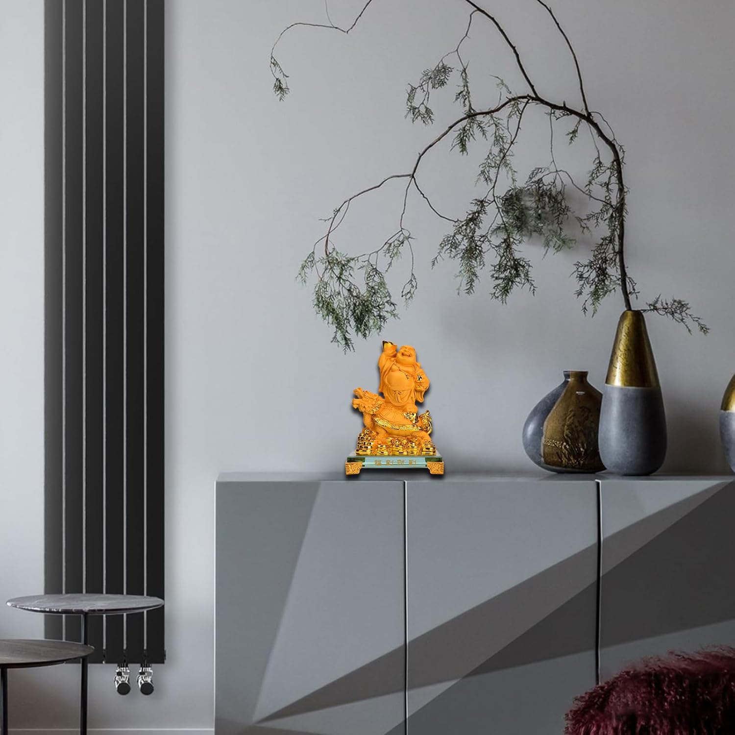 BRABUD Resin Laughing Buddha Riding Dragon Turtle Statue Attract Wealth Health Luck Home Office Shop Desk Decoration Gift TQGJBS680